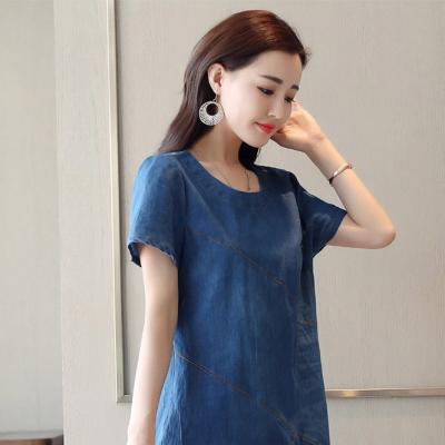 ĐẦM JEAN SUÔNG CỔ TRÒN THÊU HOA - NJ967